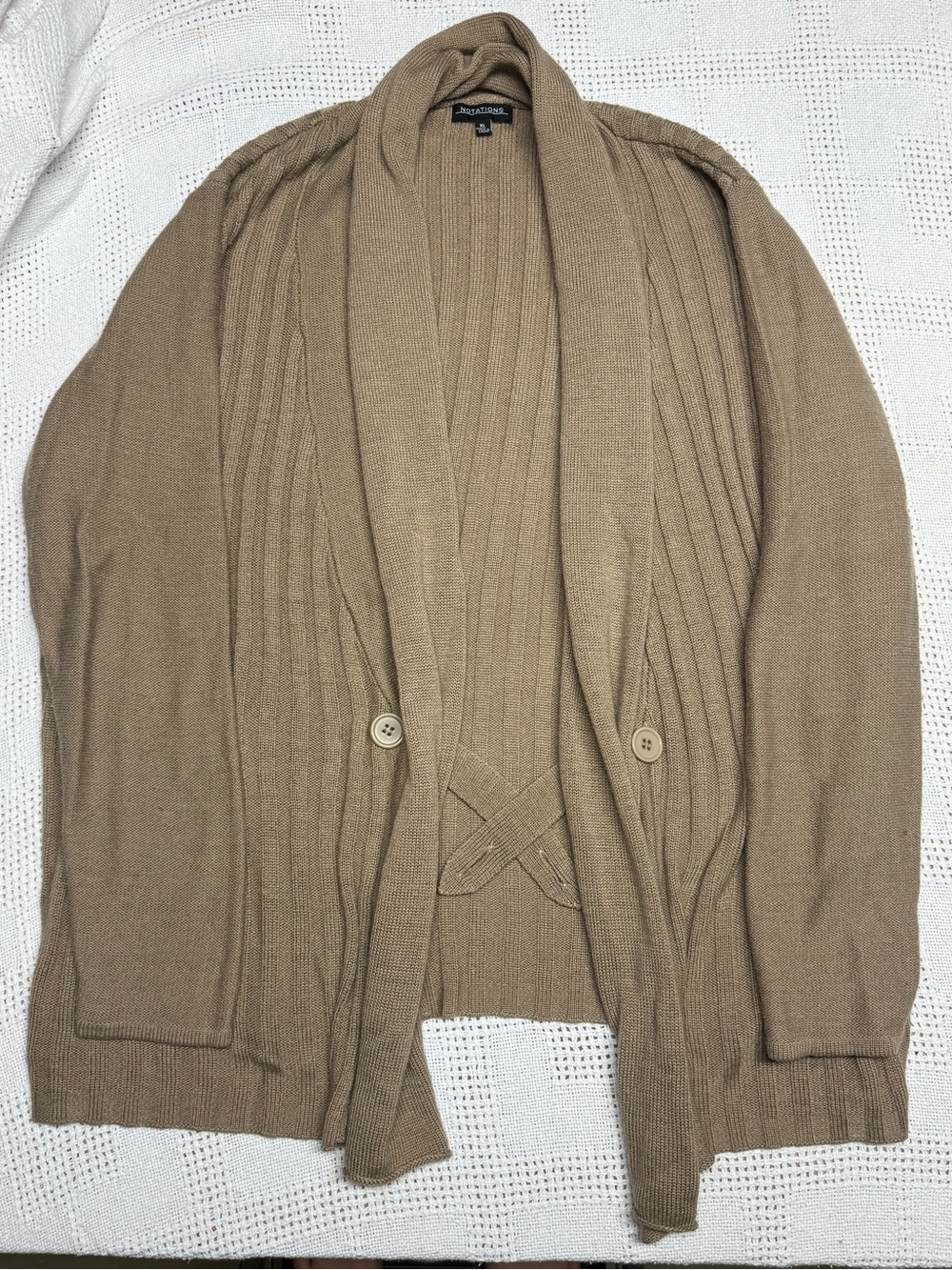 Notations Shawl Collar Ribbed Cardigan - Camel